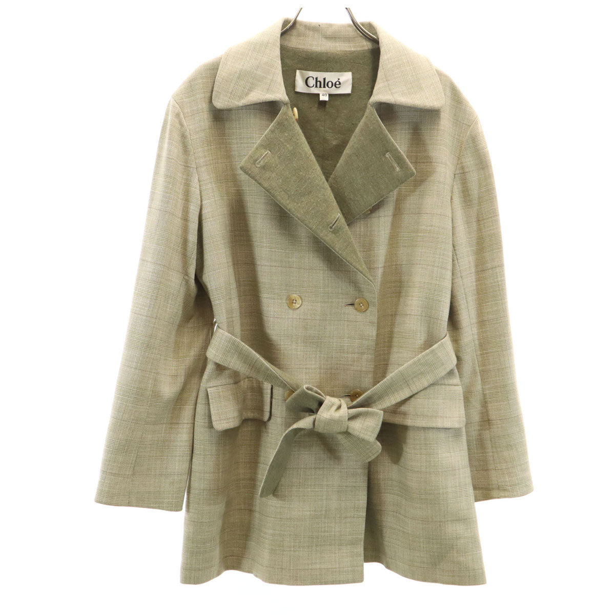Chloe クロエ チェック柄 ダブルブレスト ジャケット 40 ベージュ レディース