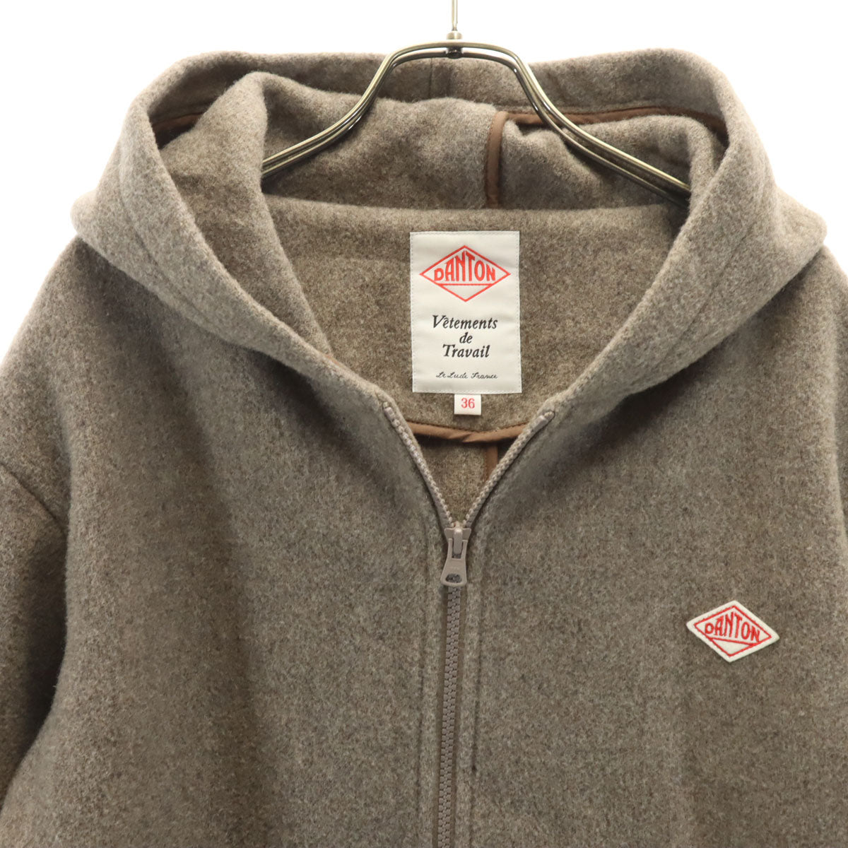 美品 Danton ダントン 日本製 ライトパイル ウールモッサ フードジャケット 36 アッシュブラウン レディース