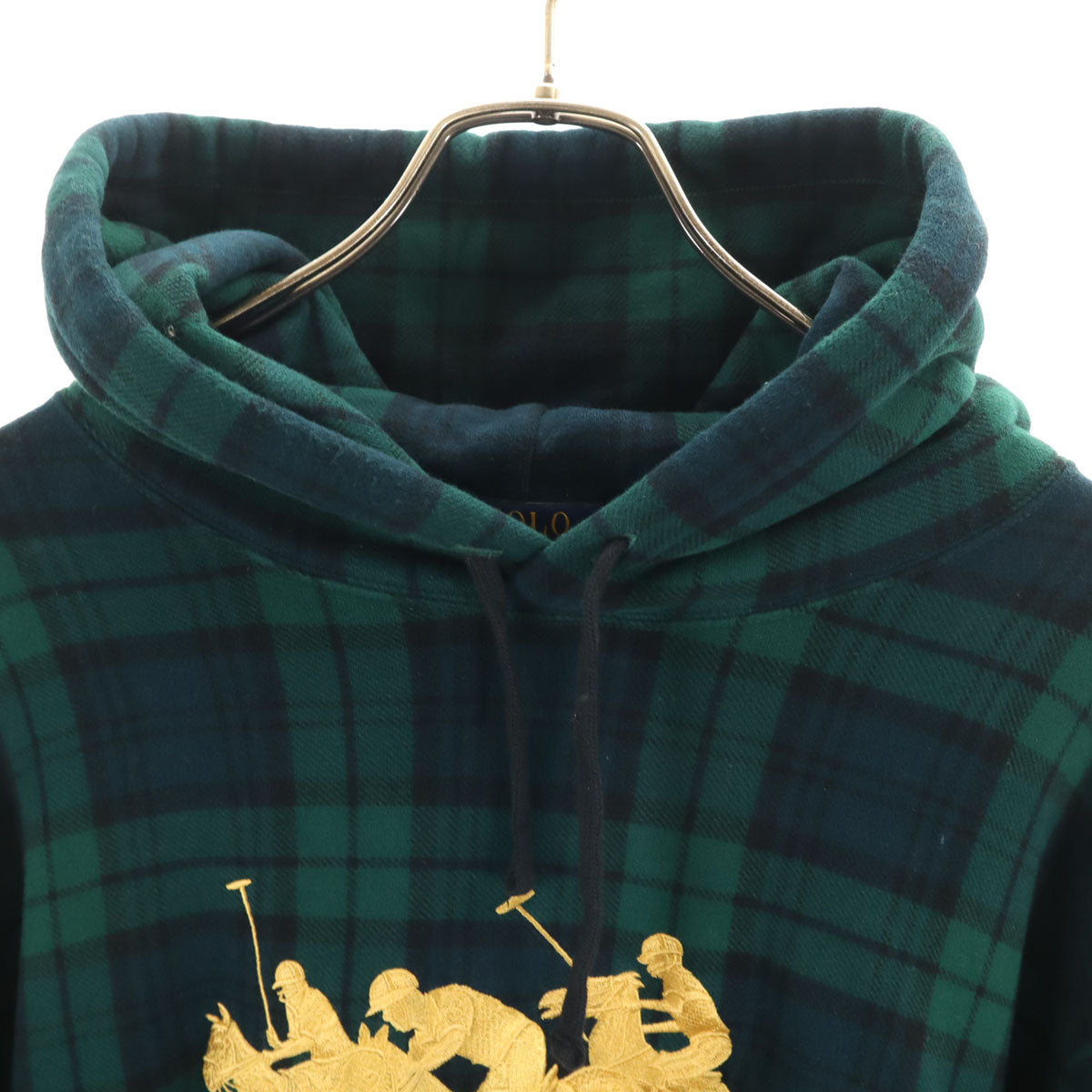 美品 POLO RALPH LAUREN ポロラルフローレン チェック柄 トリプルポニー刺繍 長袖 パーカー XXL グリーン 裏起毛 ビッグサイズ メンズ