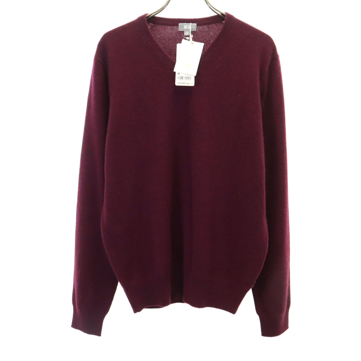 未使用 UNIQLO ユニクロ カシミヤ100％ 長袖 Vネック セーター M ボルドー ニット メンズ
