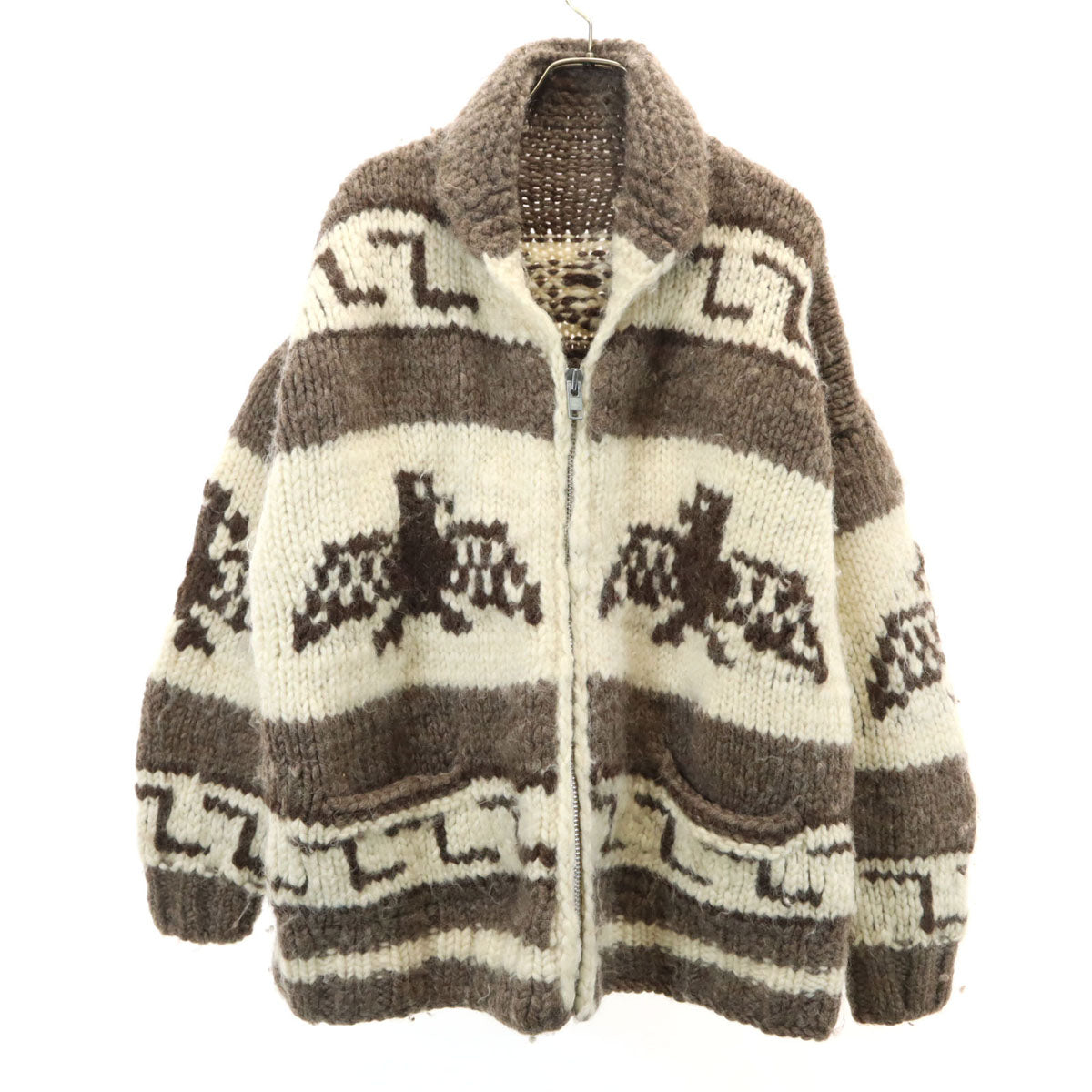 80s 90s カナダ製 ウール オールド ニットジャケット ベージュ系 メンズ