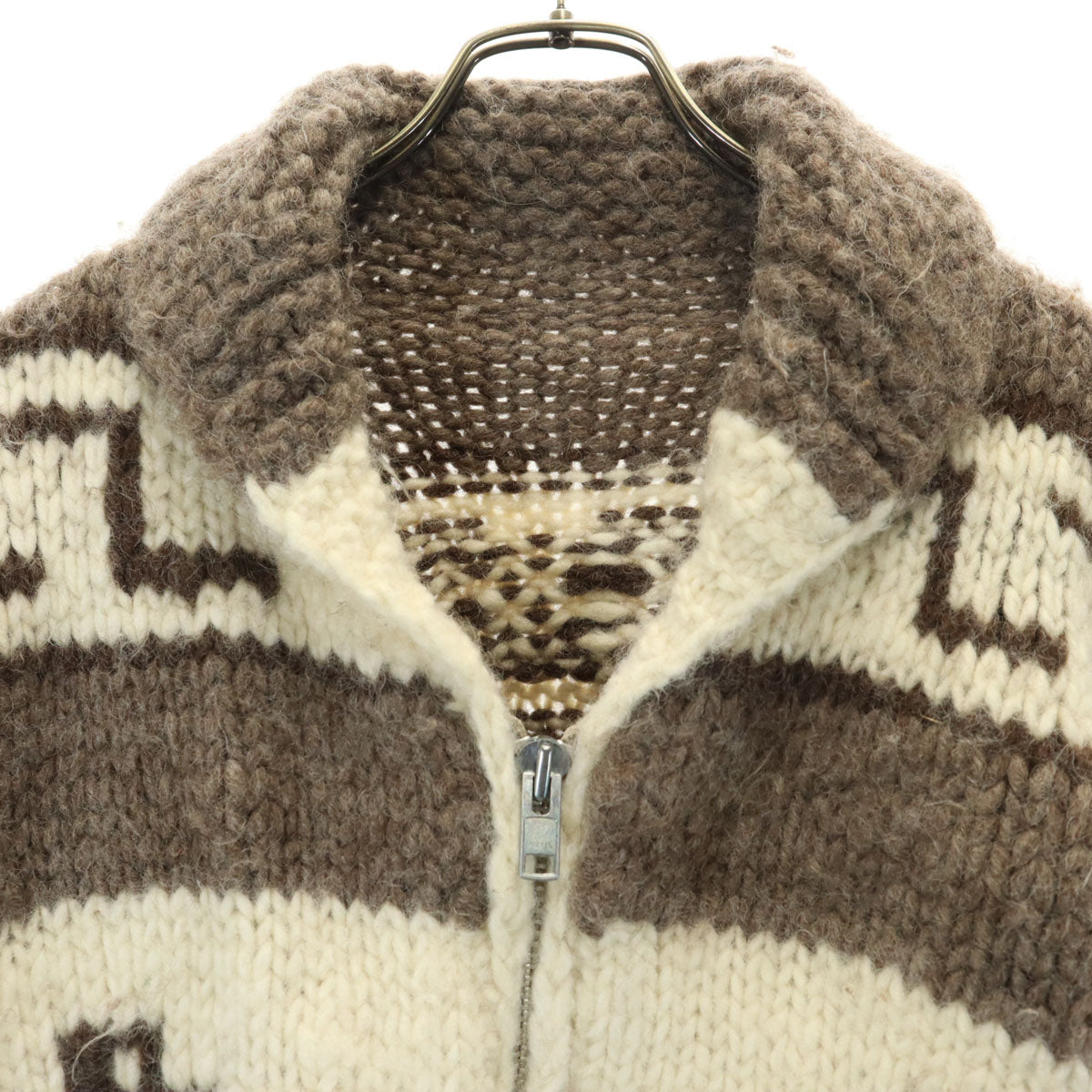80s 90s カナダ製 ウール オールド ニットジャケット ベージュ系 メンズ