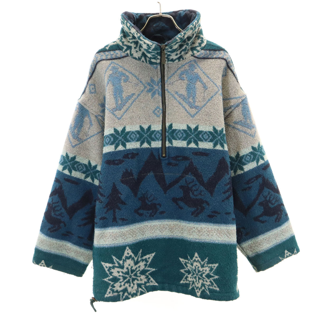 L.L.Bean エルエルビーン 80s 90s オールド ノルディック柄 ハーフジップ フリースジャケット ブルー系 プルオーバー アウトドア メンズ