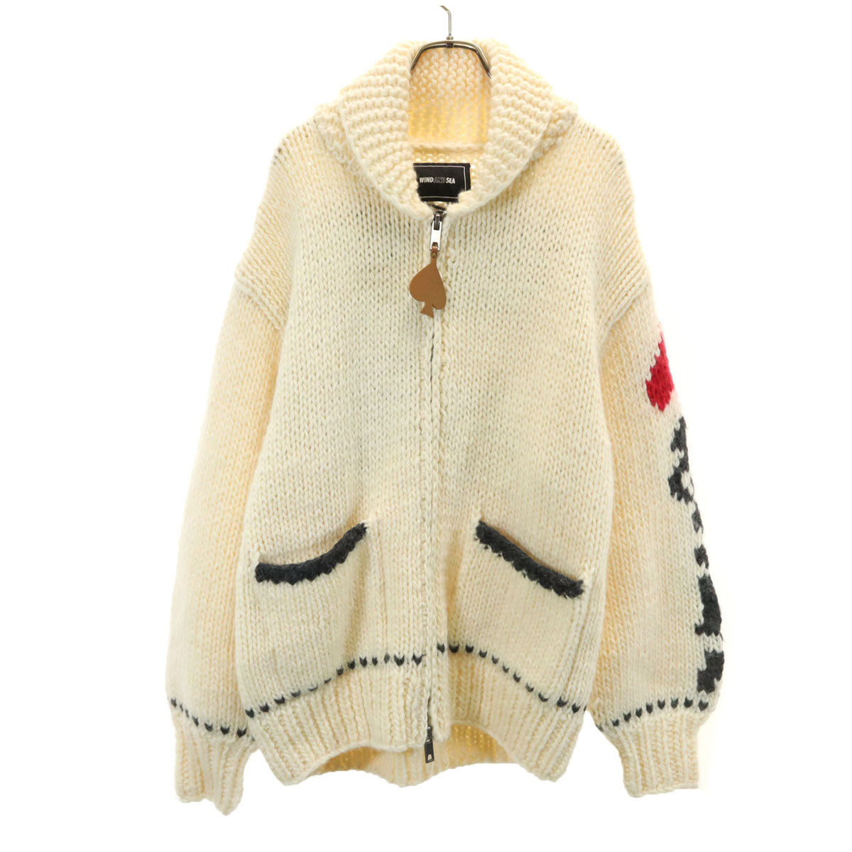 WIND AND SEA ウィンダンシー ウール100% カウチンジャケット M ホワイト セーター メンズ