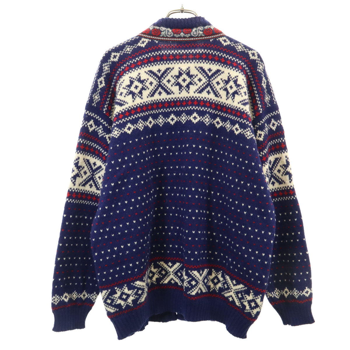 VOSS ヴォス 80s ノルウェー製 ウール100％ ヴィンテージ ノルディック ニット カーディガン M ネイビー系 チロルカーデ メンズ