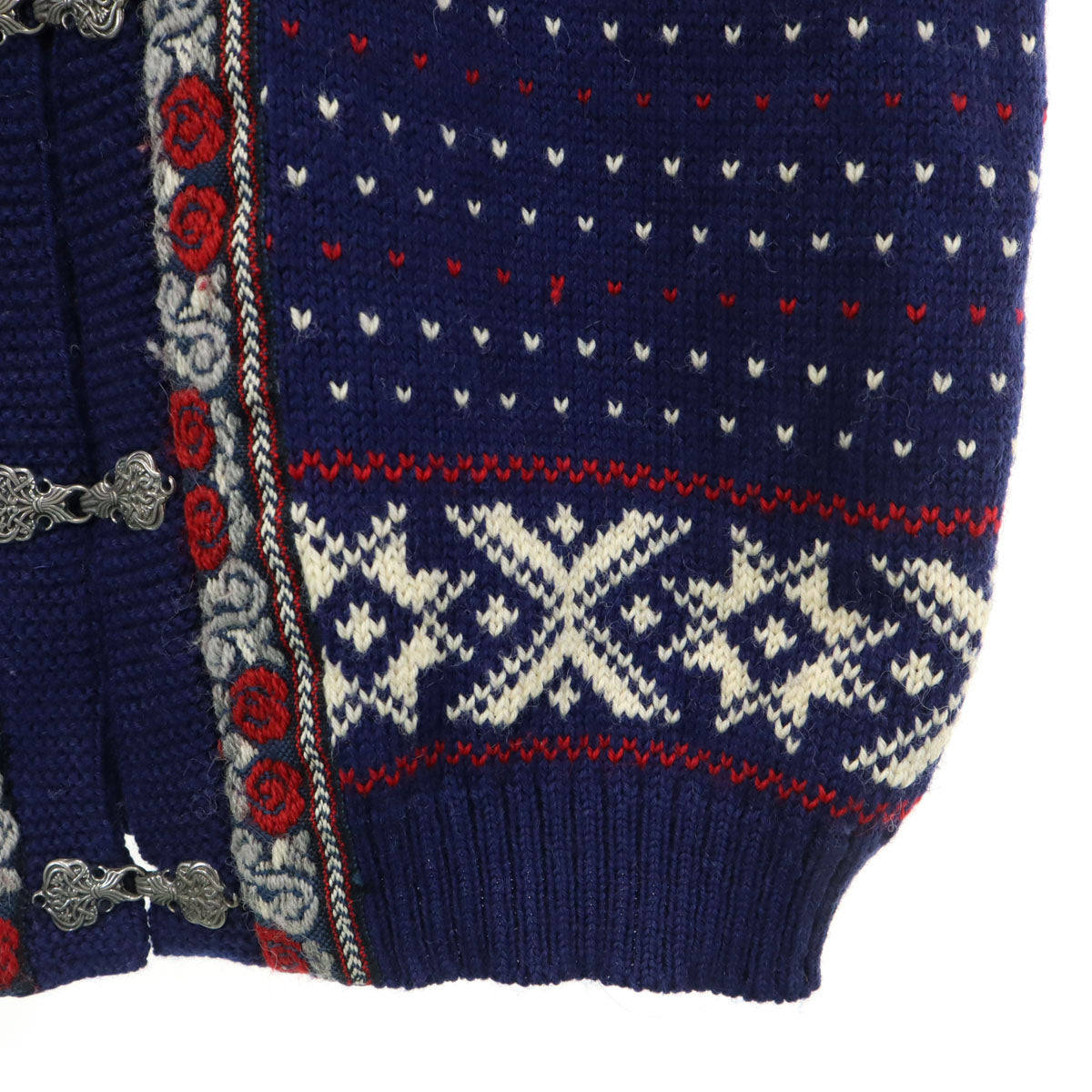 VOSS ヴォス 80s ノルウェー製 ウール100％ ヴィンテージ ノルディック ニット カーディガン M ネイビー系 チロルカーデ メンズ