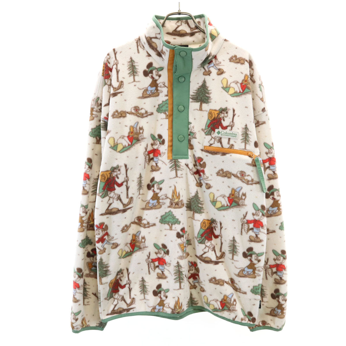 Columbia コロンビア DISNEY ディズニー コラボ ミッキーフレンズ 総柄 フリースジャケット M オフホワイト プルオーバー アウトドア メンズ