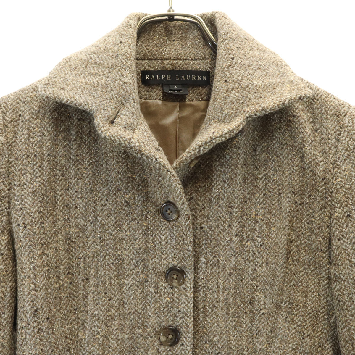 RALPH LAUREN ラルフローレン USA製 ウールブレンド ジャケット 4 ベージュ ラメ入り レディース