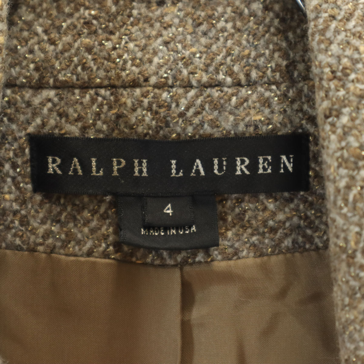 RALPH LAUREN ラルフローレン USA製 ウールブレンド ジャケット 4 ベージュ ラメ入り レディース