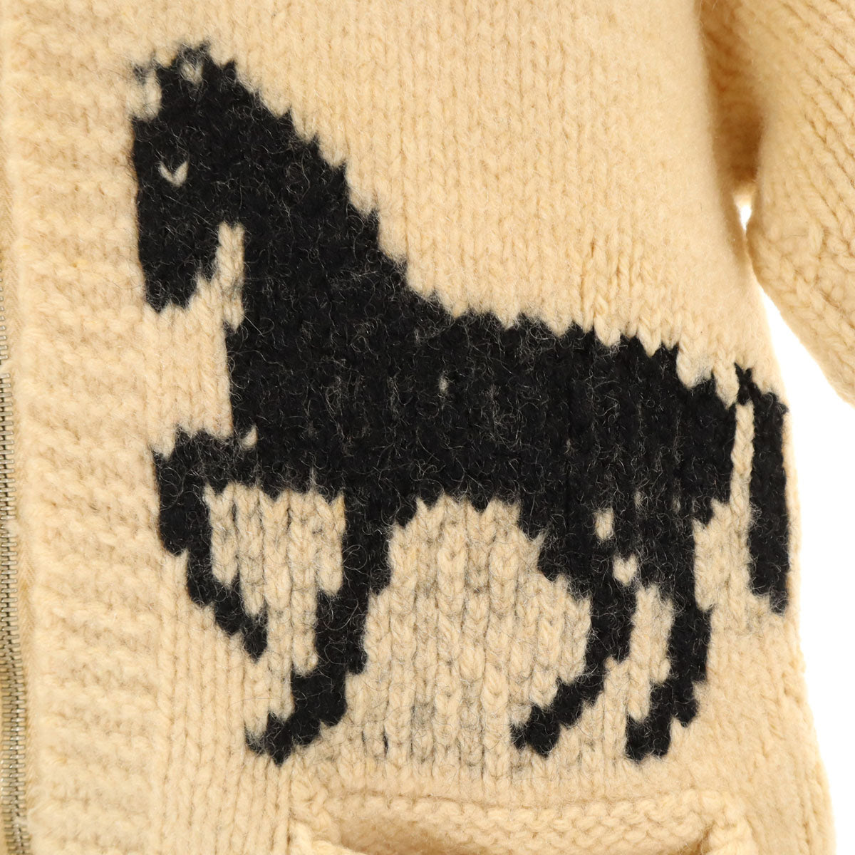 60s 70s ヴィンテージ ホース柄 カウチンジャケット ベージュ ニット レディース