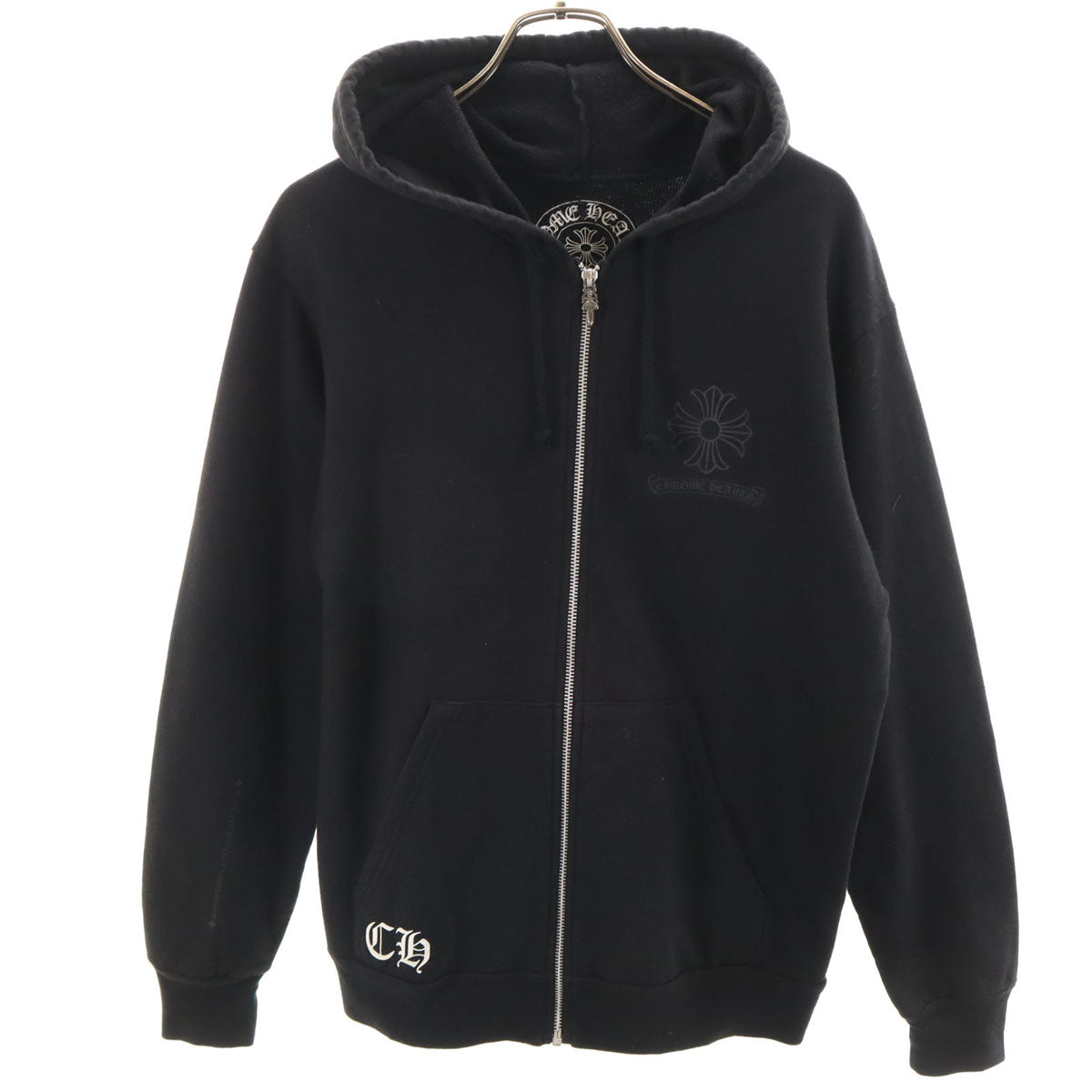 CHROME HEARTS クロムハーツ USA製 長袖 スウェット ジップパーカー M ブラック 裏起毛 メンズ