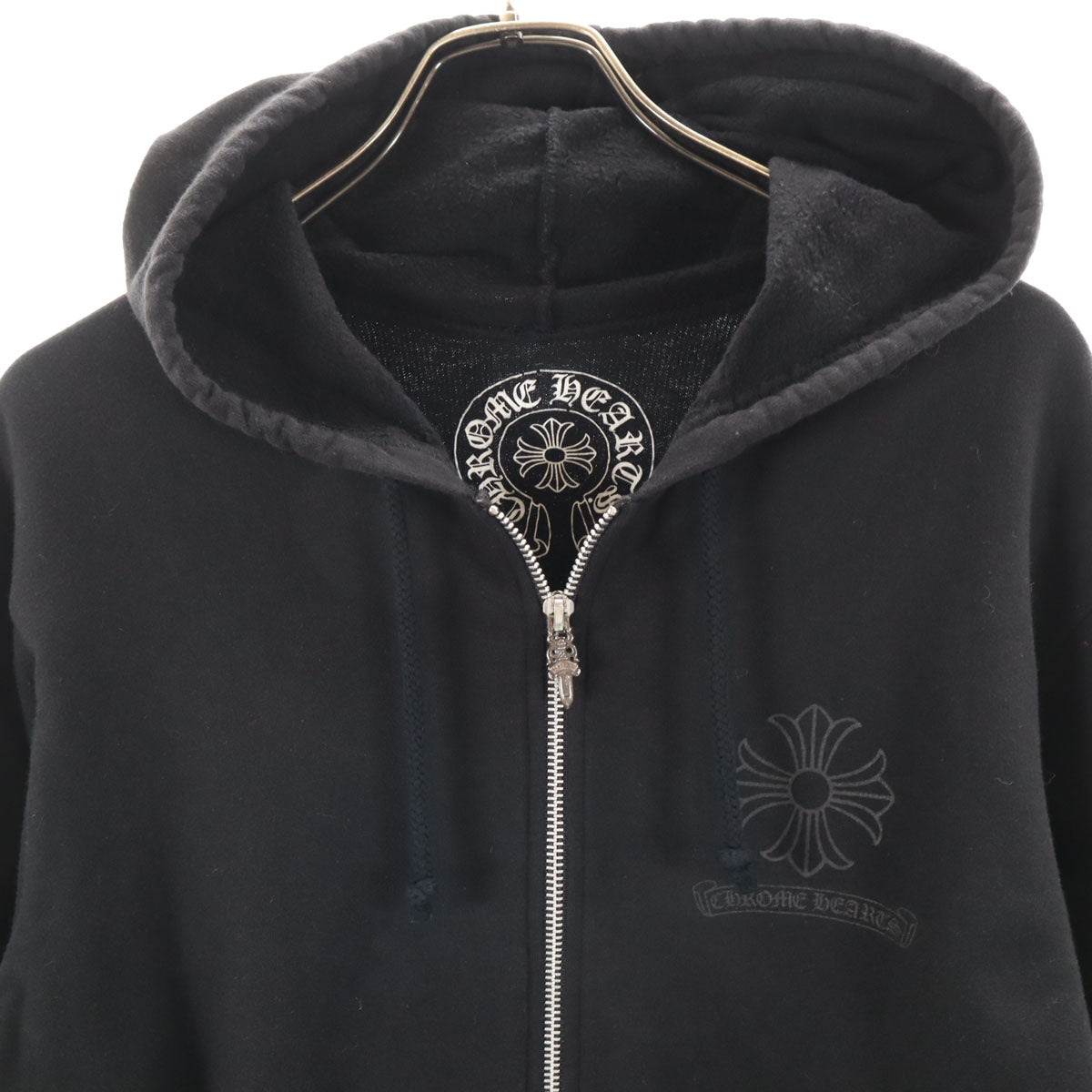 CHROME HEARTS クロムハーツ USA製 長袖 スウェット ジップパーカー M ブラック 裏起毛 メンズ