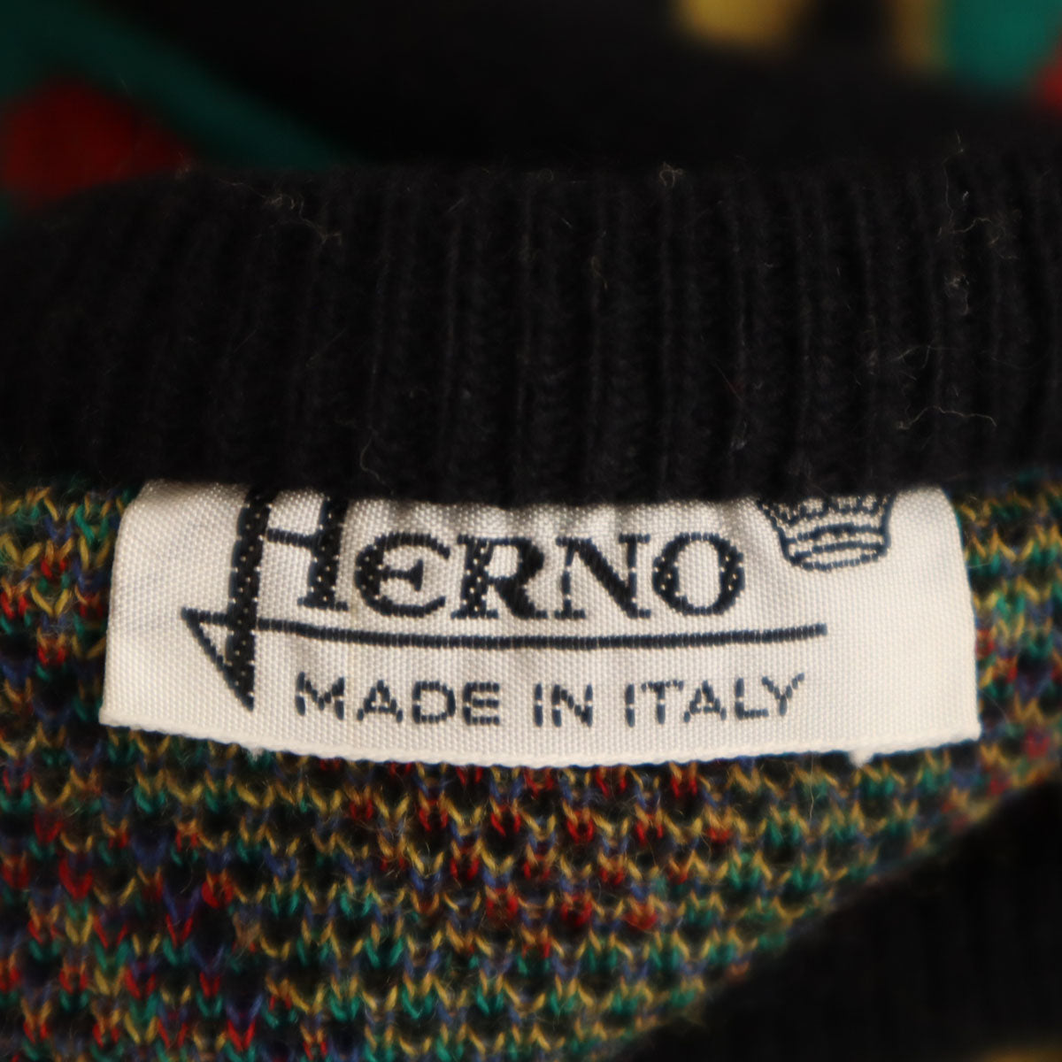 Herno ヘルノ 90s イタリア製 ウールブレンド オールド 長袖 ニットカーディガン 46 ブラック ストール付き レディース