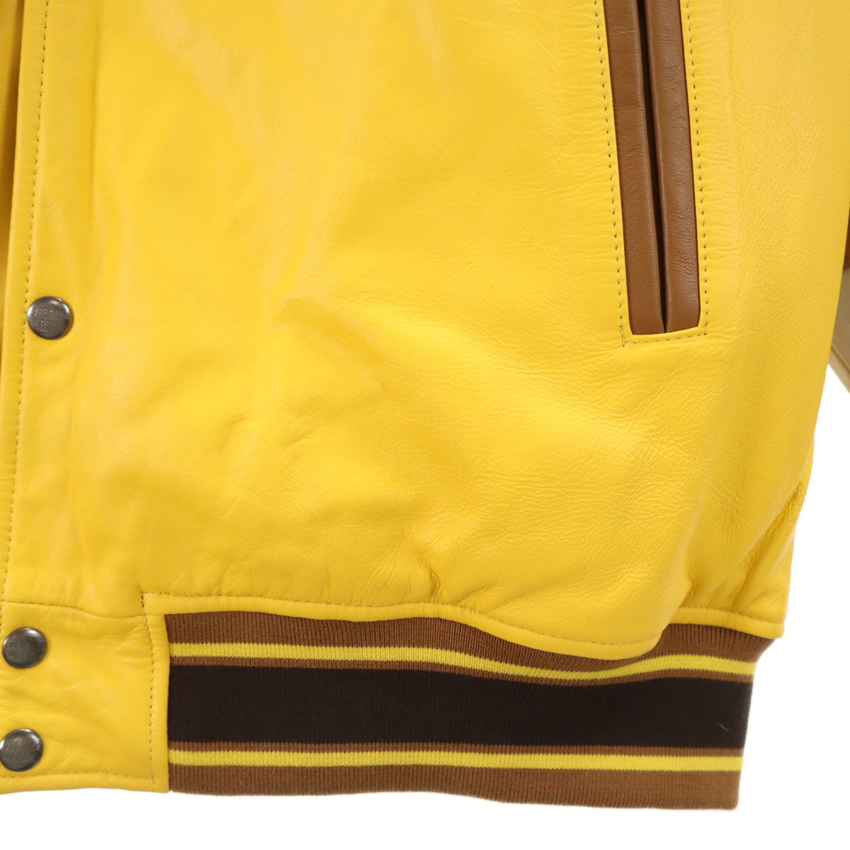 未使用 AVIREX アビレックス STABRIDGE スタブリッジ コラボ 羊革 レザー ヴァーシティ ジャケット 2XL イエロー系 タグ付き ビッグサイズ メンズ