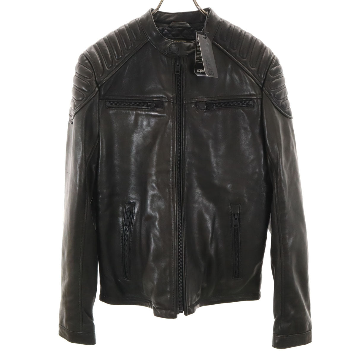 SUPERDRY スーパードライ シングルライダース レザージャケット L ブラック タグ付き 中綿 メンズ