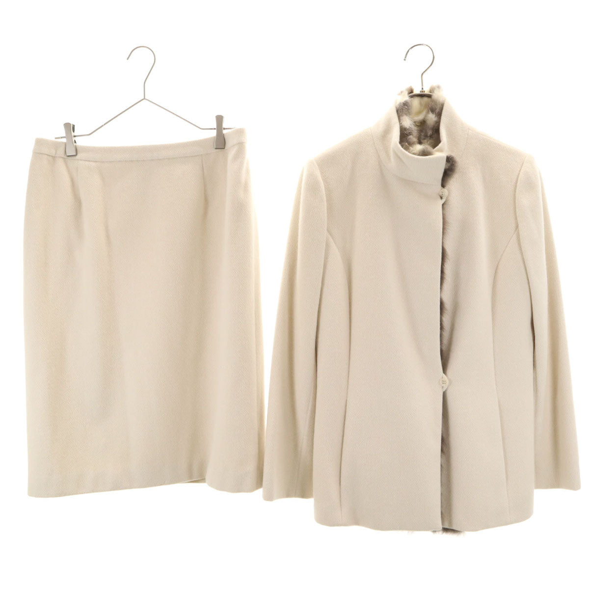 GIVENCHY ジバンシィ 90s 日本製 アンゴラ100% オールド スカートスーツ 上下 セットアップ 40/44 オフホワイト レディース