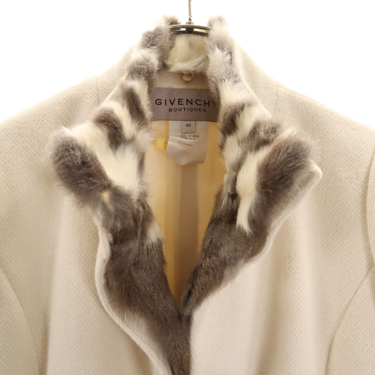 GIVENCHY ジバンシィ 90s 日本製 アンゴラ100% オールド スカートスーツ 上下 セットアップ 40/44 オフホワイト レディース