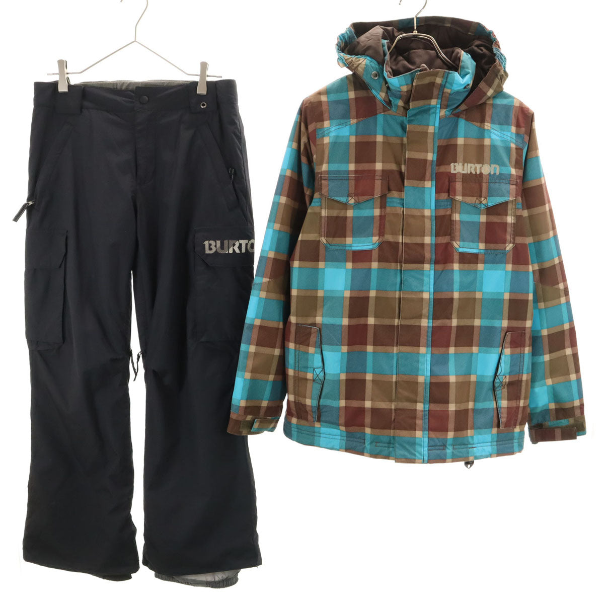 BURTON バートン チェック柄 スノーボード ウェア 上下 セットアップ L ブルー系 スキーウェア キッズ
