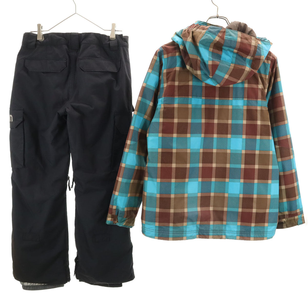 BURTON バートン チェック柄 スノーボード ウェア 上下 セットアップ L ブルー系 スキーウェア キッズ