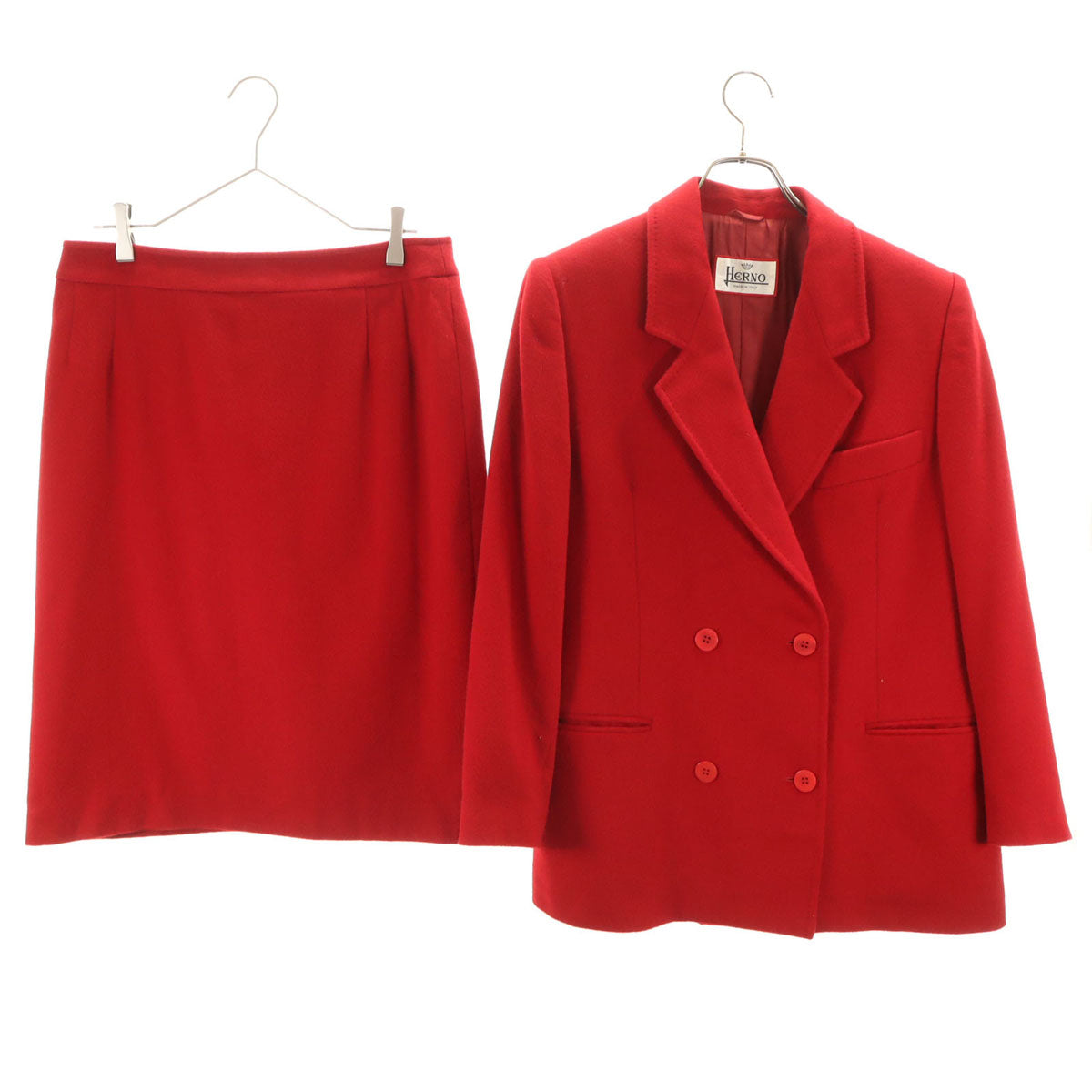 Herno ヘルノ 90s イタリア製 ウールブレンド オールド スカートスーツ 上下 セットアップ 46 レッド レディース