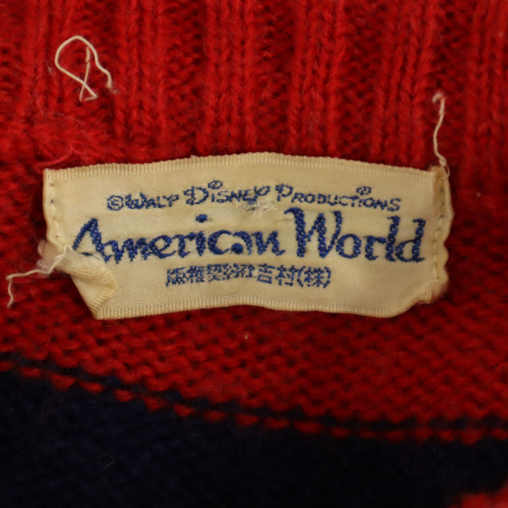 ウォルトディズニープロダクション 80s 90s ウールブレンド オールド ボーダー柄 長袖 セーター 赤×ネイビー American World ニット ミッキーマウス メンズ