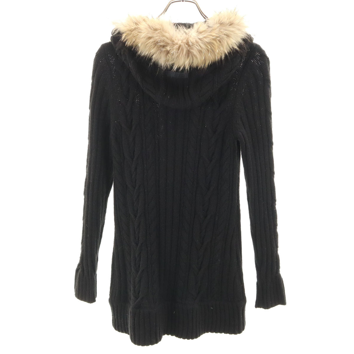 BURBERRY BLUE LABEL バーバリーブルーレーベル ウールブレンド 長袖 ダッフルニット フーディー カーディガン 38 ブラック 三陽商会 レディース