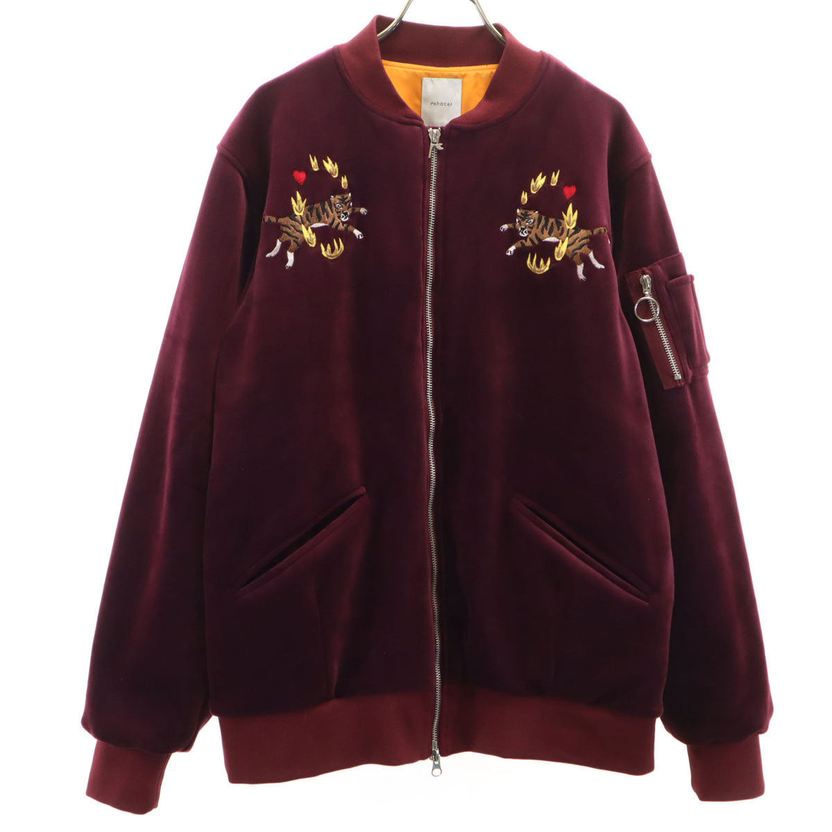 rehacer レアセル リトルタイガー 刺繍 ベロア ブルゾン L ボルドー系 メンズ
