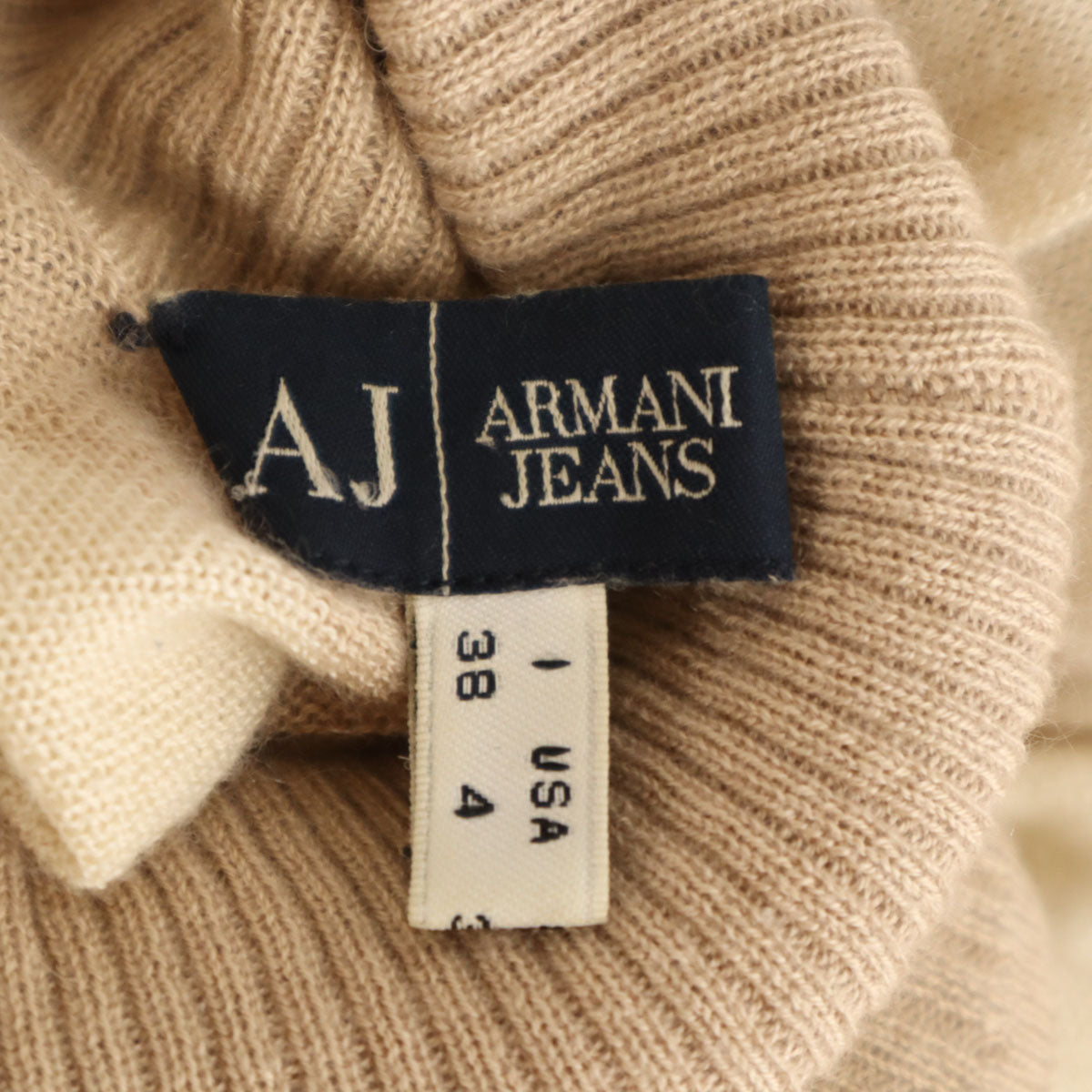 ARMANI JEANS アルマーニジーンズ カシミヤブレンド ボーダー柄 長袖 タートルネック セーター 38 ベージュ ニット レディース