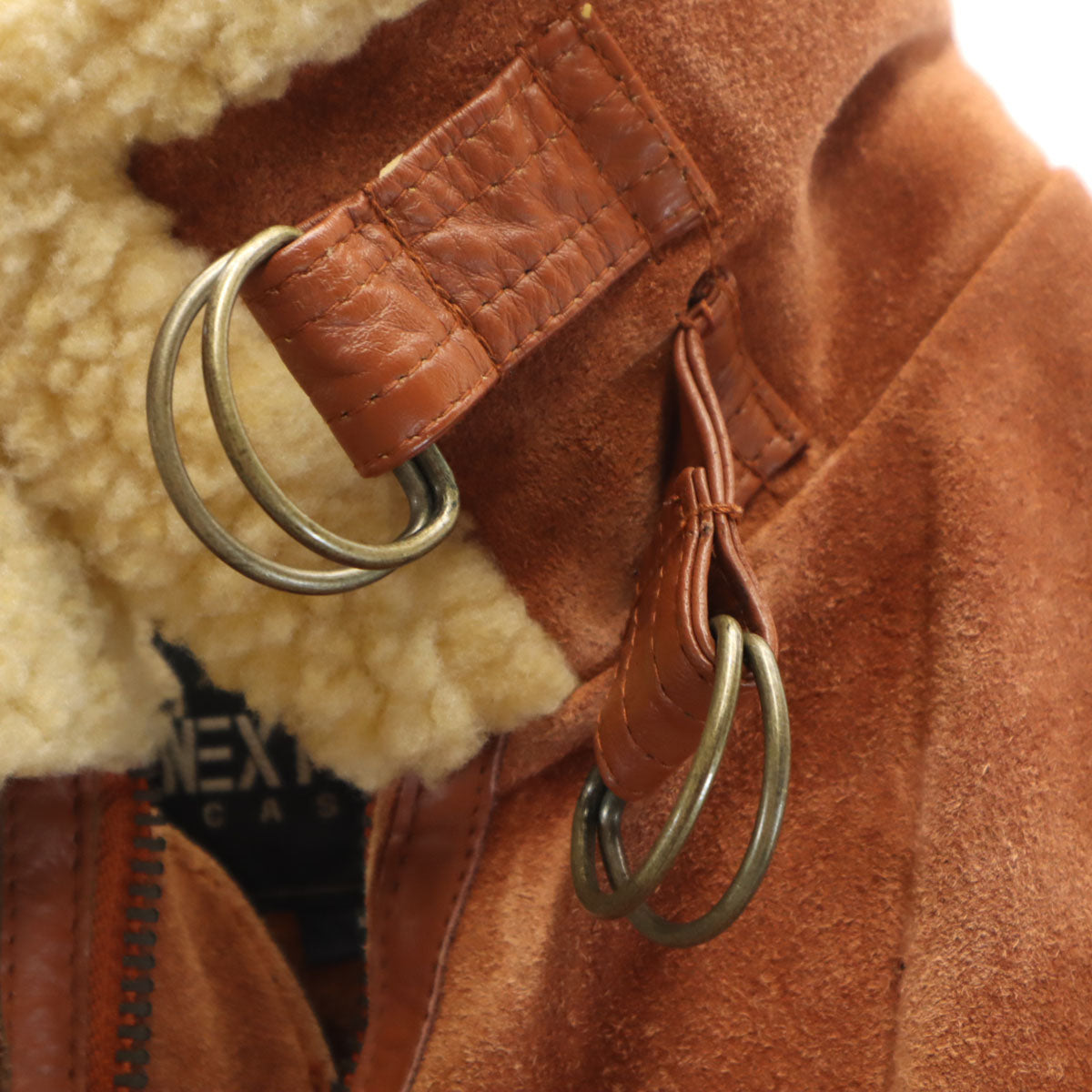 NEXT STAGE ネクストステージ 牛革 フェイク ムートンジャケット L ブラウン 中綿 裏ボア ボマー メンズ