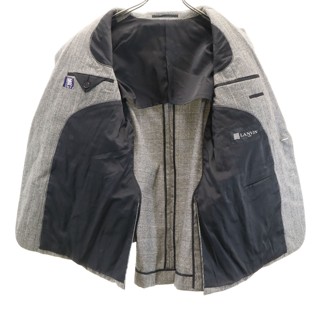 LANVIN ランバン グレンチェック テーラードジャケット 上下 セットアップ M グレー メンズ