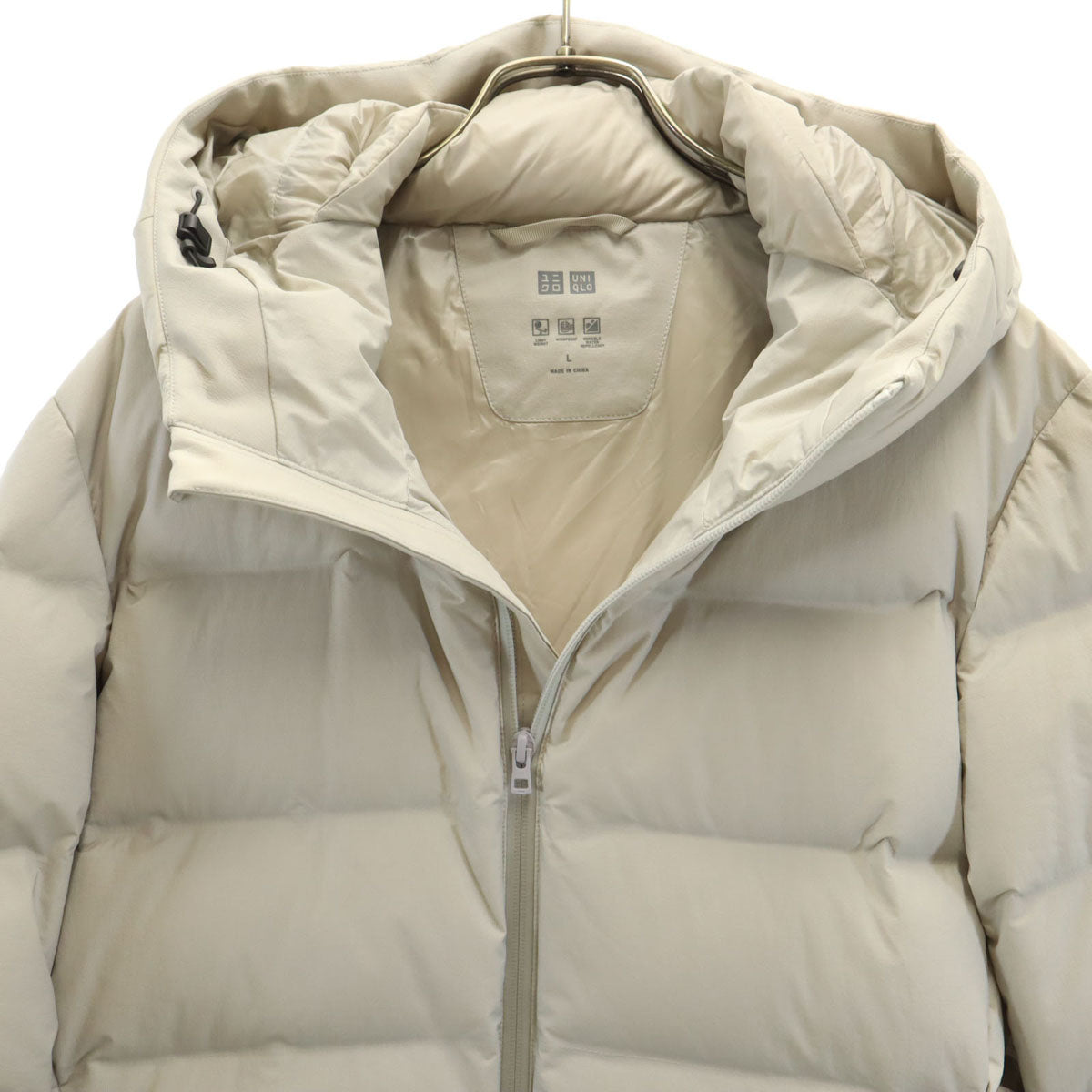 美品 UNIQLO ユニクロ シームレス ダウンパーカー L ライトグレー メンズ