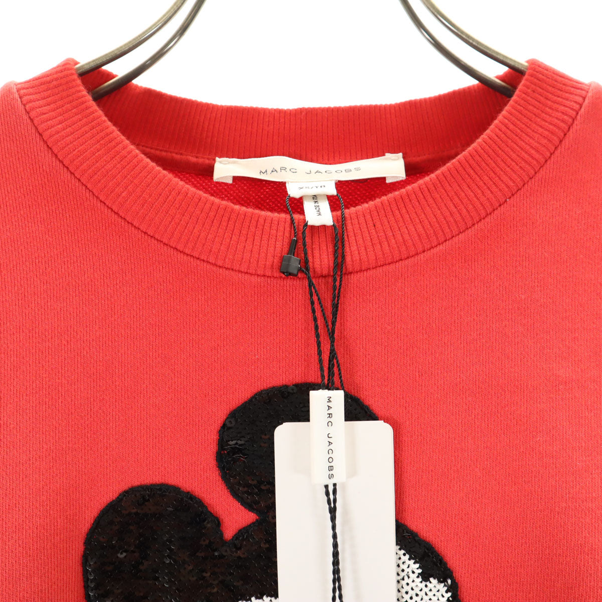 未使用 MARC JACOBS マークジェイコブス イタリア製 スパンコール ミッキーマウス 長袖 スウェット トレーナー XS レッド レディース