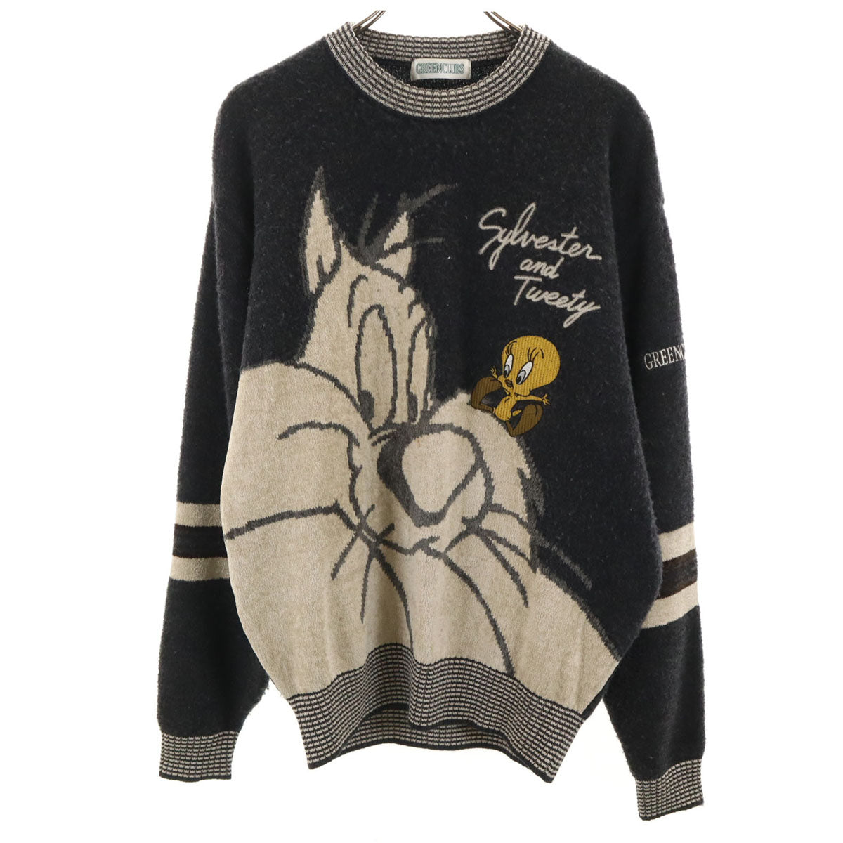 GREENCLUBS グリーンクラブ 日本製 ウールブレンド ワーナーブラザーズ シルベスターアンドトゥイーティー 長袖 セーター グレー系 メンズ