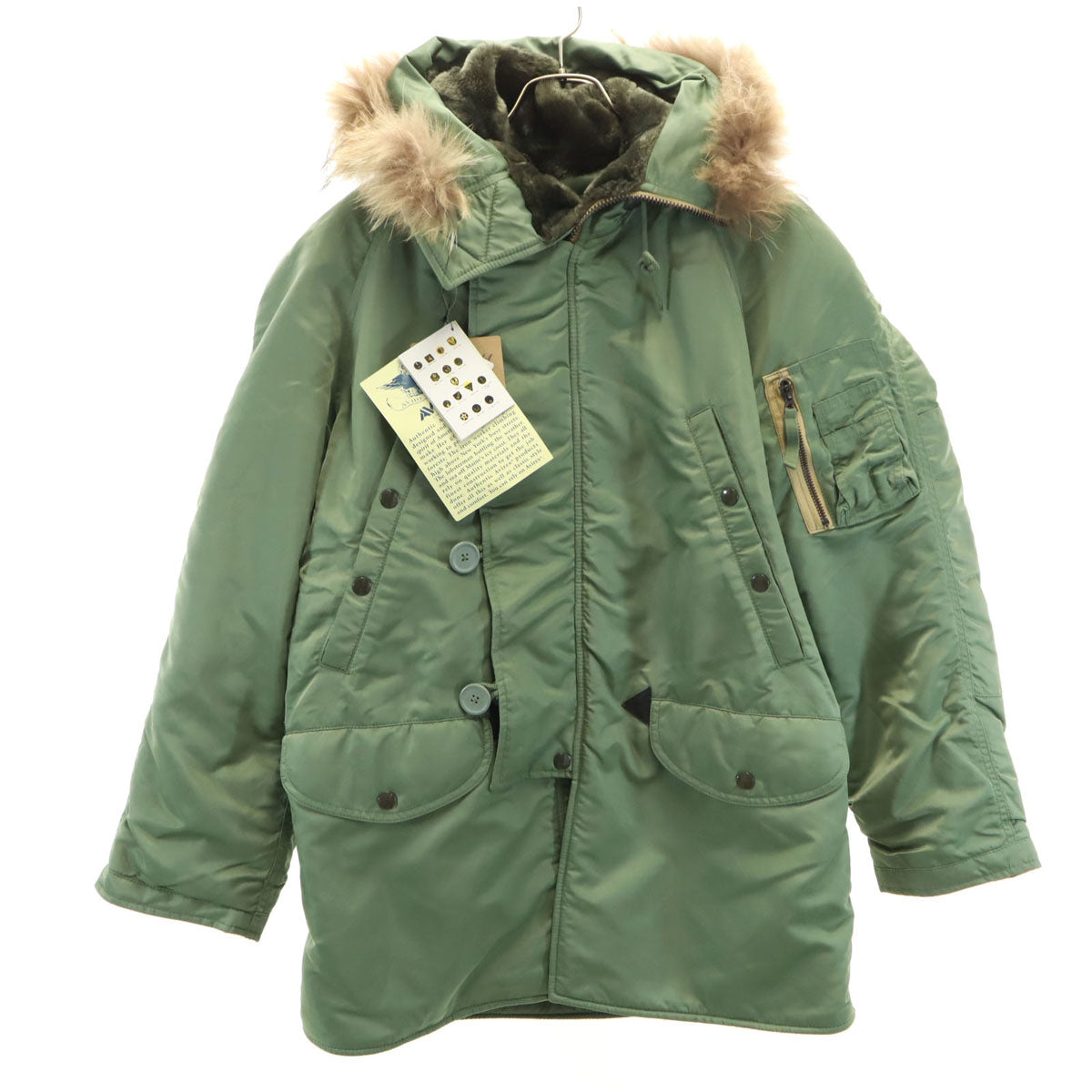 未使用 AVIREX アヴィレックス N-3B フライトジャケット S オリーブ 中綿 ラクーンファー付き メンズ