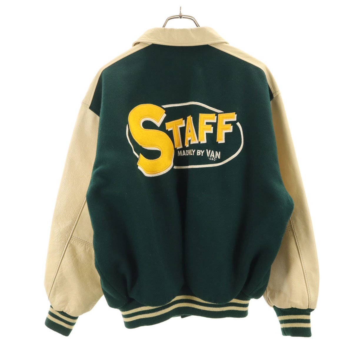 VAN JACKET ヴァンヂャケット レタードワッペン 牛革レザー切替 スタジャン BIG ONE 深緑 中綿 ジャケット メンズ