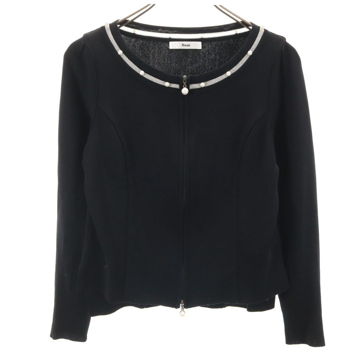 Rene ルネ 日本製 長袖 ジップアップ ニットカーディガン 38 ブラック レディース
