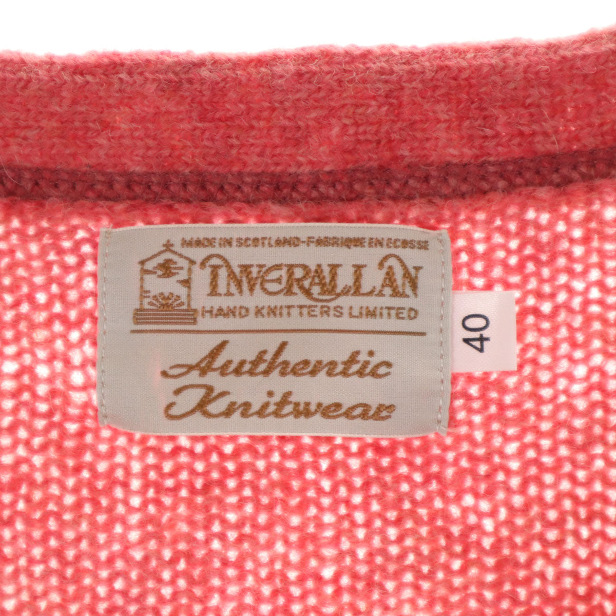 美品 INVERALLAN インバーアラン スコットランド製 長袖 Vネック ニットカーディガン 40 ピンク レディース