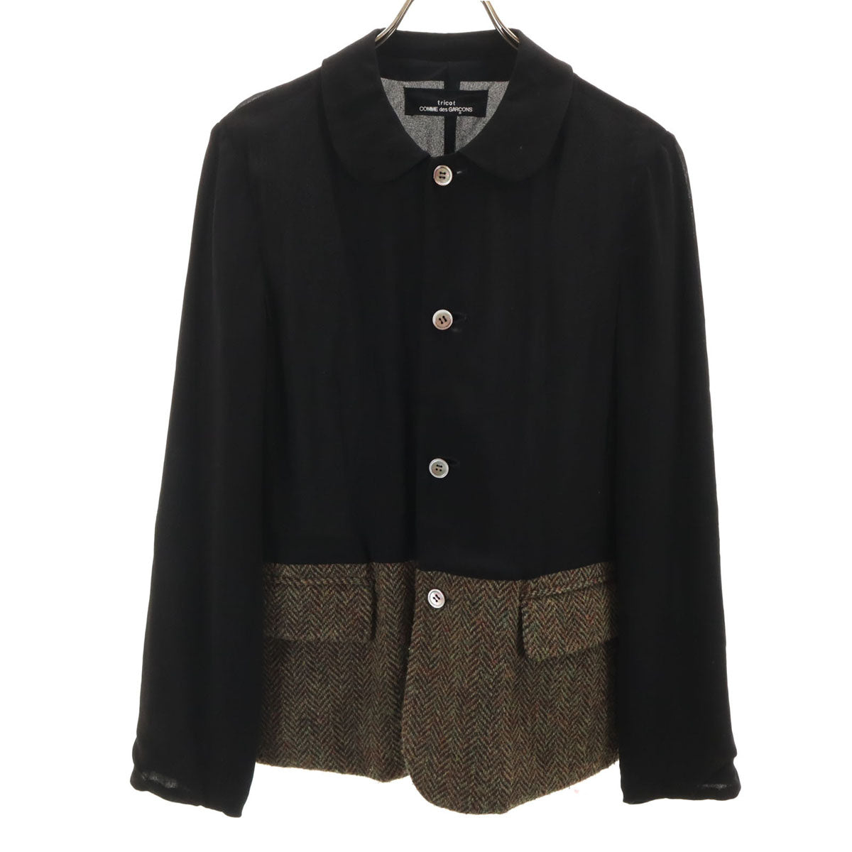 tricot COMME des GARCONS トリココムデギャルソン 2000年 00s 日本製 長袖 ツイード切替 ブラウス ブラック シャツ レディース