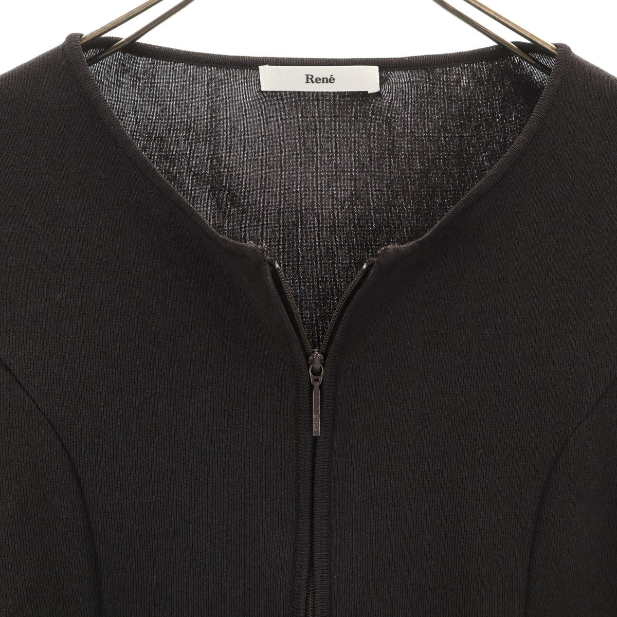 Rene ルネ 日本製 長袖 フルジップ ニットカーディガン 38 チャコール レディース
