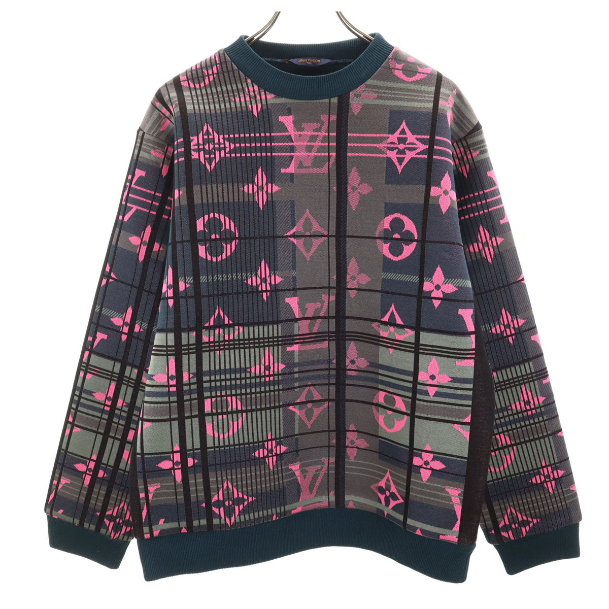 美品 LOUIS VUITTON ルイヴィトン イタリア製 モノグラム 長袖 ジャカード スウェット トレーナー M チャコールグレー HKY75WZRW メンズ