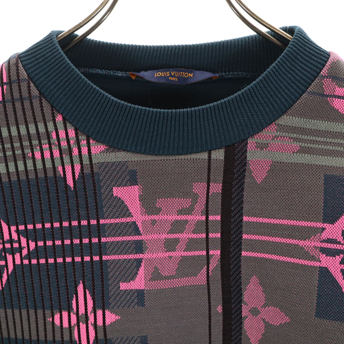美品 LOUIS VUITTON ルイヴィトン イタリア製 モノグラム 長袖 ジャカード スウェット トレーナー M チャコールグレー HKY75WZRW メンズ