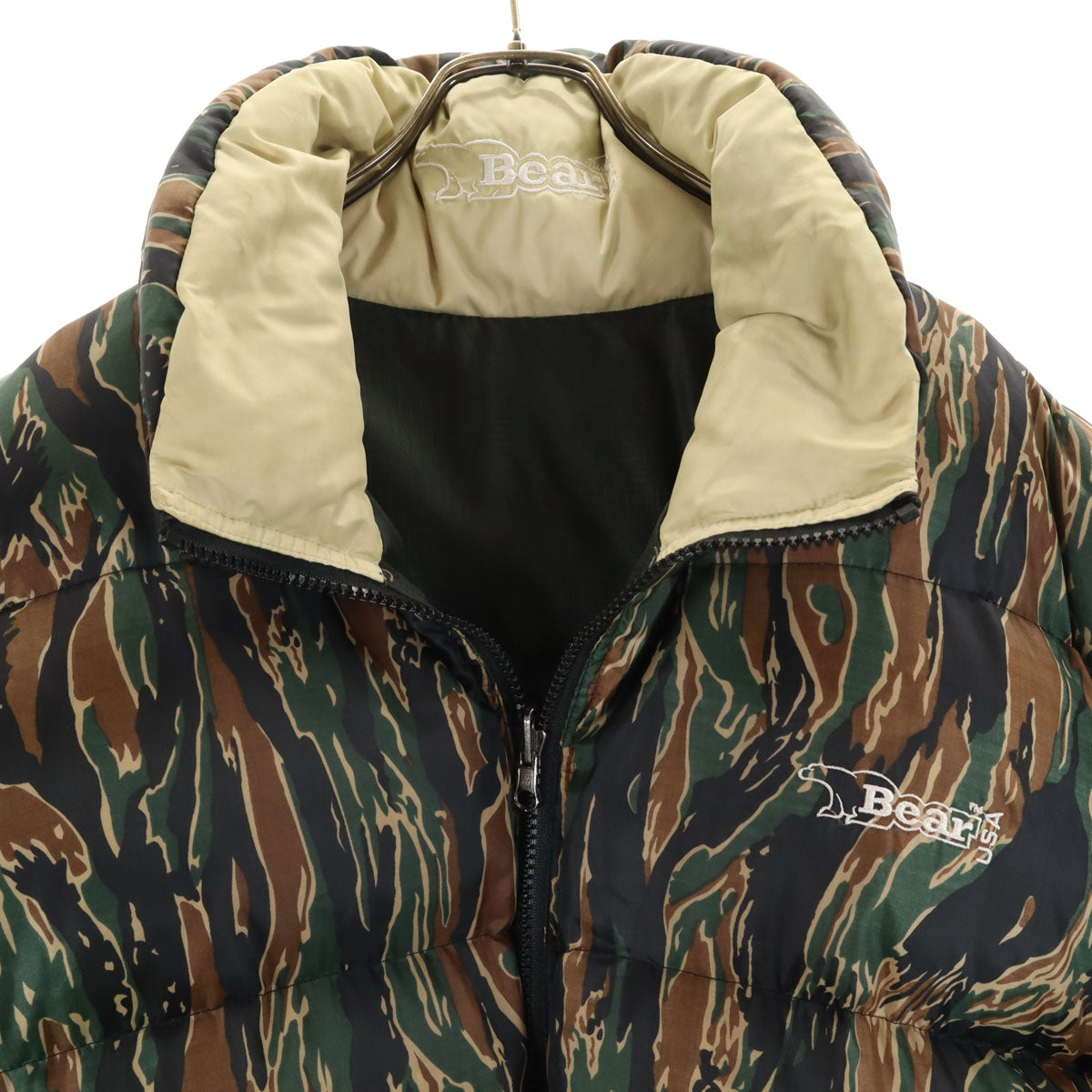 Bear USA ベアーユーエスエー カモフラ ダウンジャケット L カーキ リバーシブル レディース