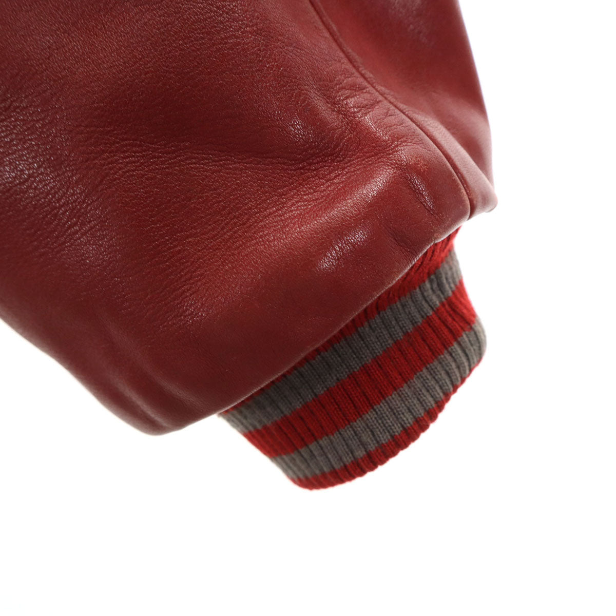 Karl Helmut カールヘルム レタードワッペン 牛革レザー切替 スタジャン M レッド 中綿 ジャケット メンズ