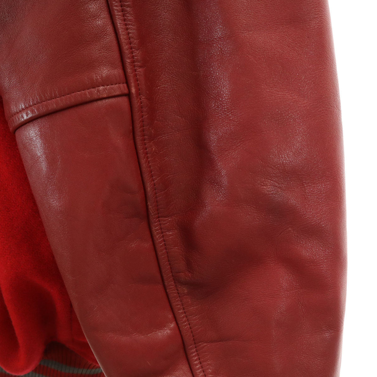 Karl Helmut カールヘルム レタードワッペン 牛革レザー切替 スタジャン M レッド 中綿 ジャケット メンズ