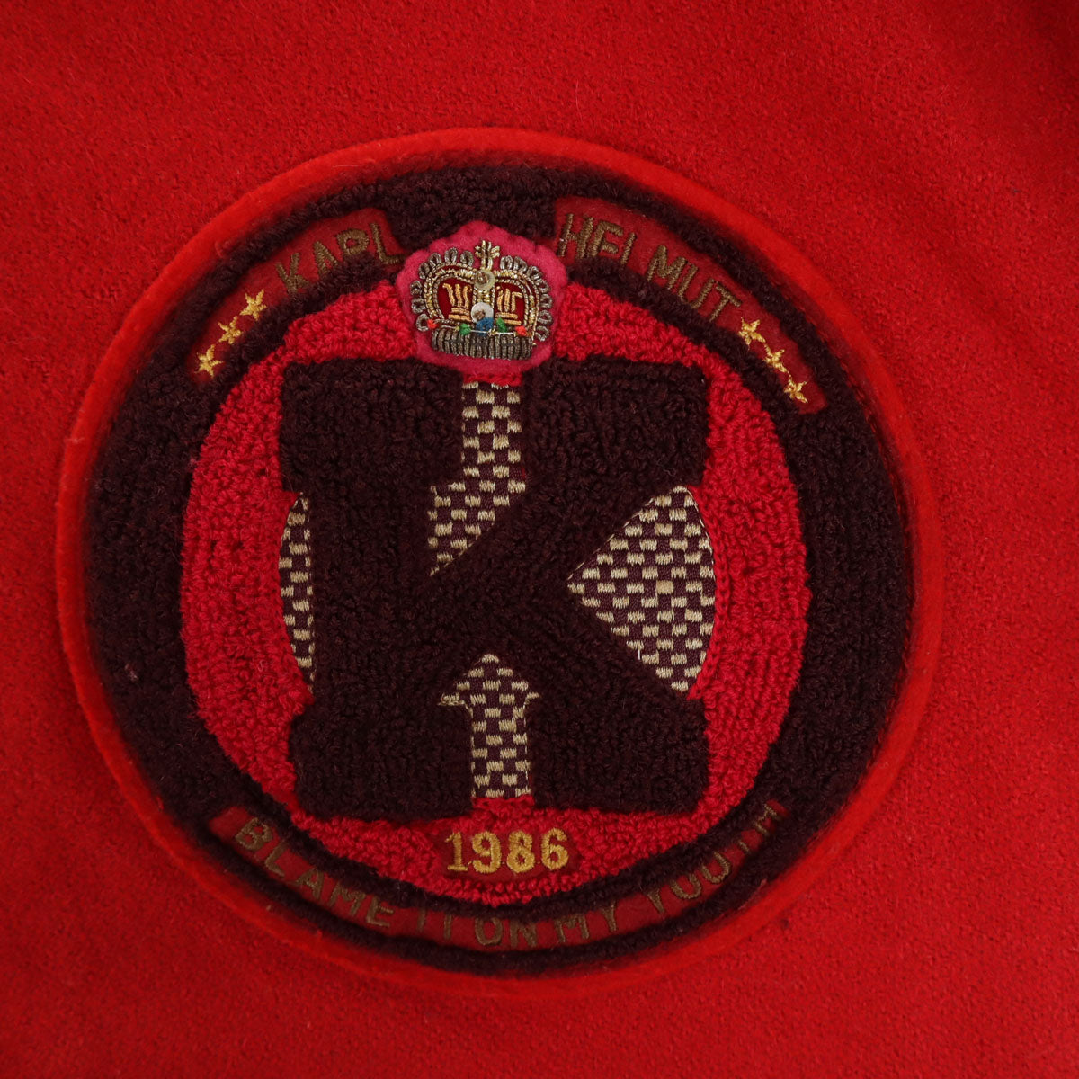 Karl Helmut カールヘルム レタードワッペン 牛革レザー切替 スタジャン M レッド 中綿 ジャケット メンズ