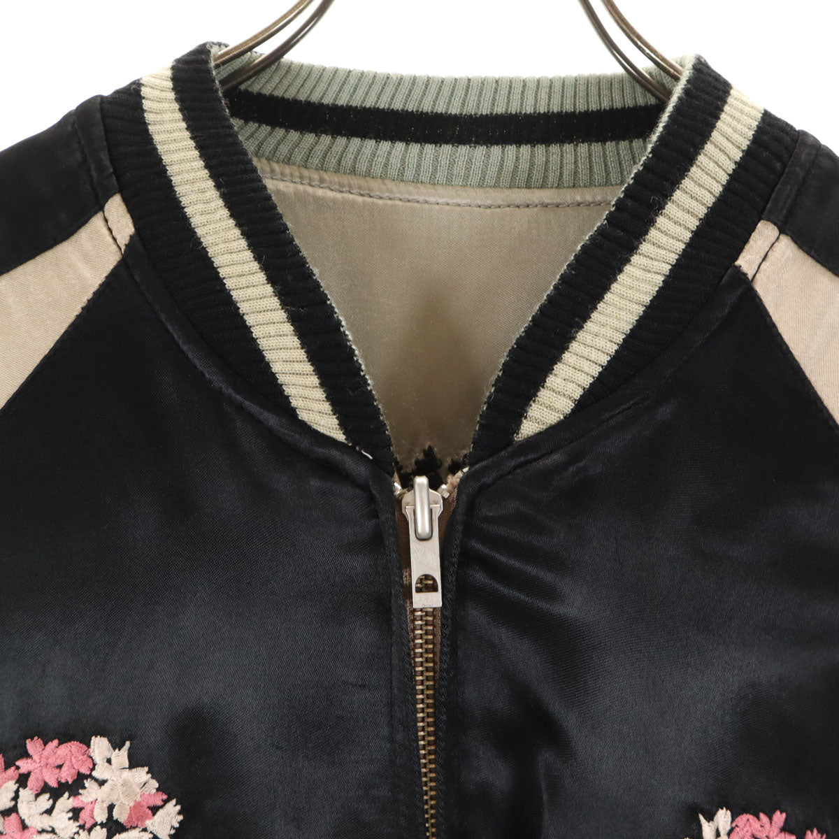 花旅楽団 花柄 リバーシブル スカル刺繍 スカジャン XL ブラック系 メンズ