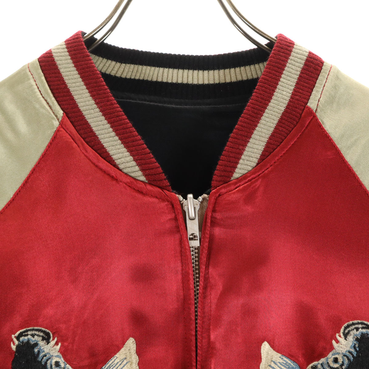 美品 花旅楽団 リバーシブル 鯉刺繍 スカジャン XL レッド系 メンズ