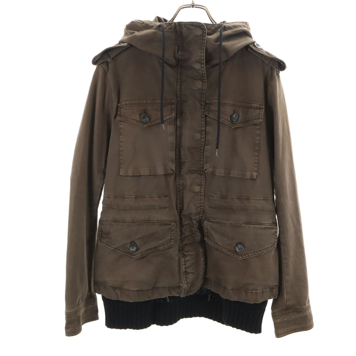 DIESEL ディーゼル ニット切替 フードジャケット S グレージュ レディース