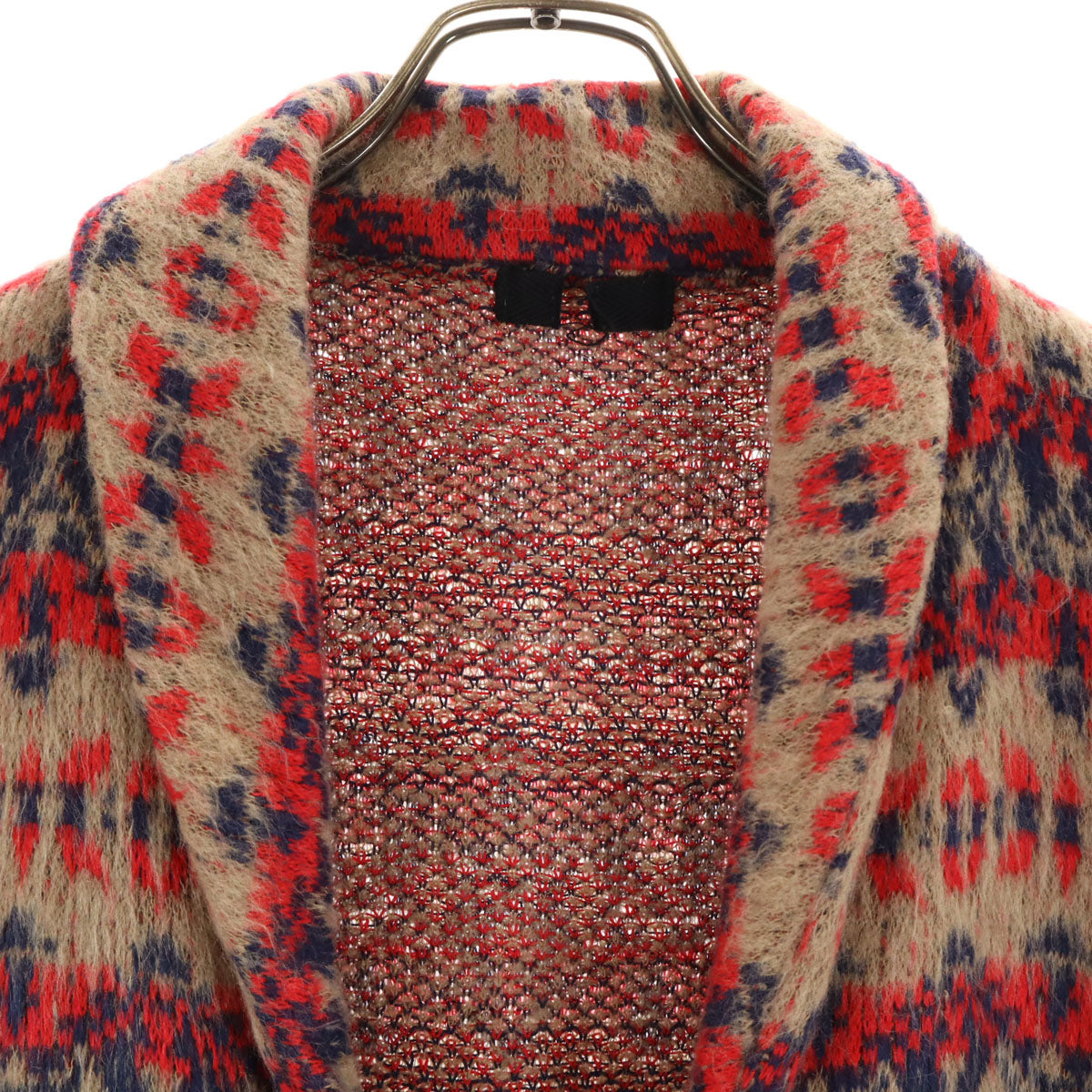 ueno-shokai 上野商会 日本製 総柄 長袖 ショールカラー ニット カーディガン M レッド系 メンズ