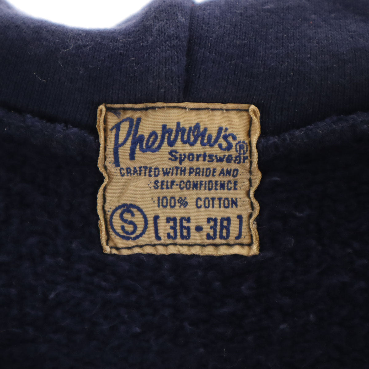 Pherrow's フェローズ 日本製 長袖 スウェットパーカー S ネイビー 裏起毛 メンズ